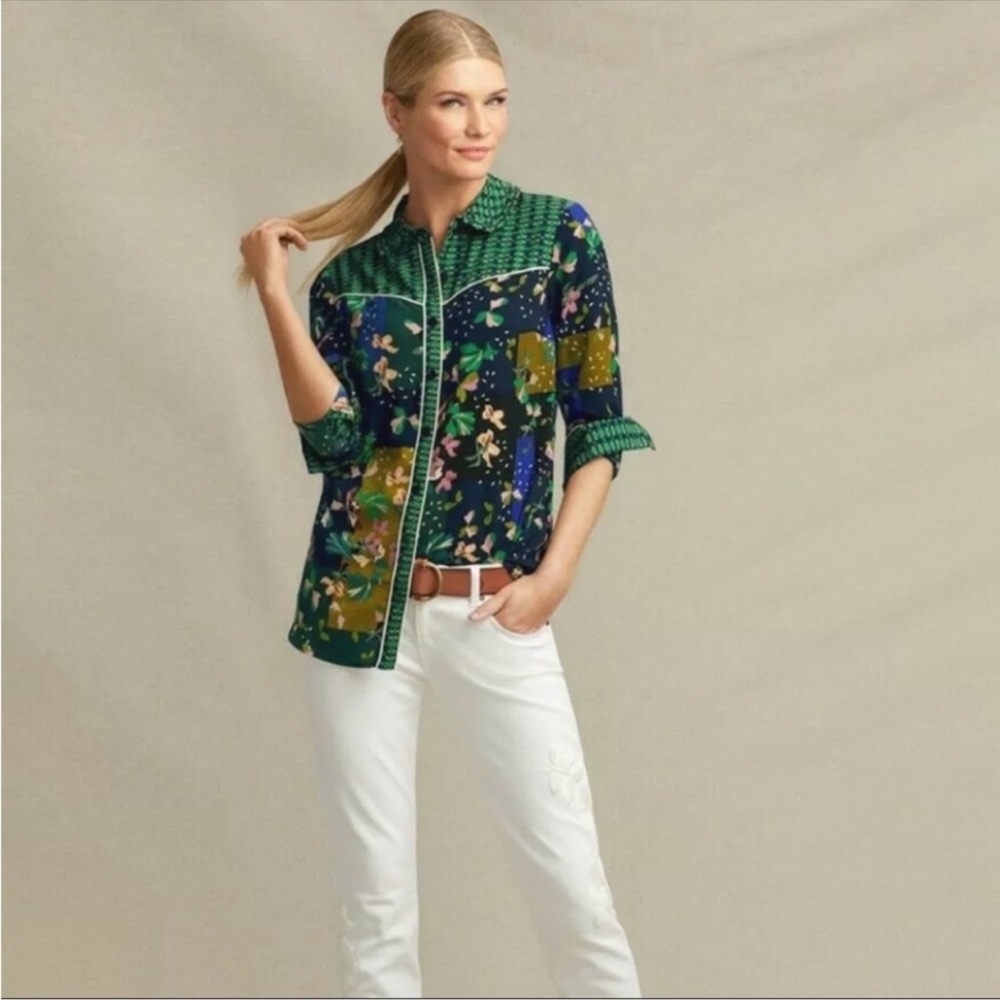 Cabi Bronco Patchwork Button Down Blouse Top Size Medium